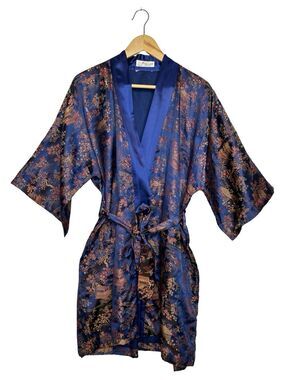 SOLZ SQUIRREL Vintage Short Kimono Robe Blue Pattern Size XL